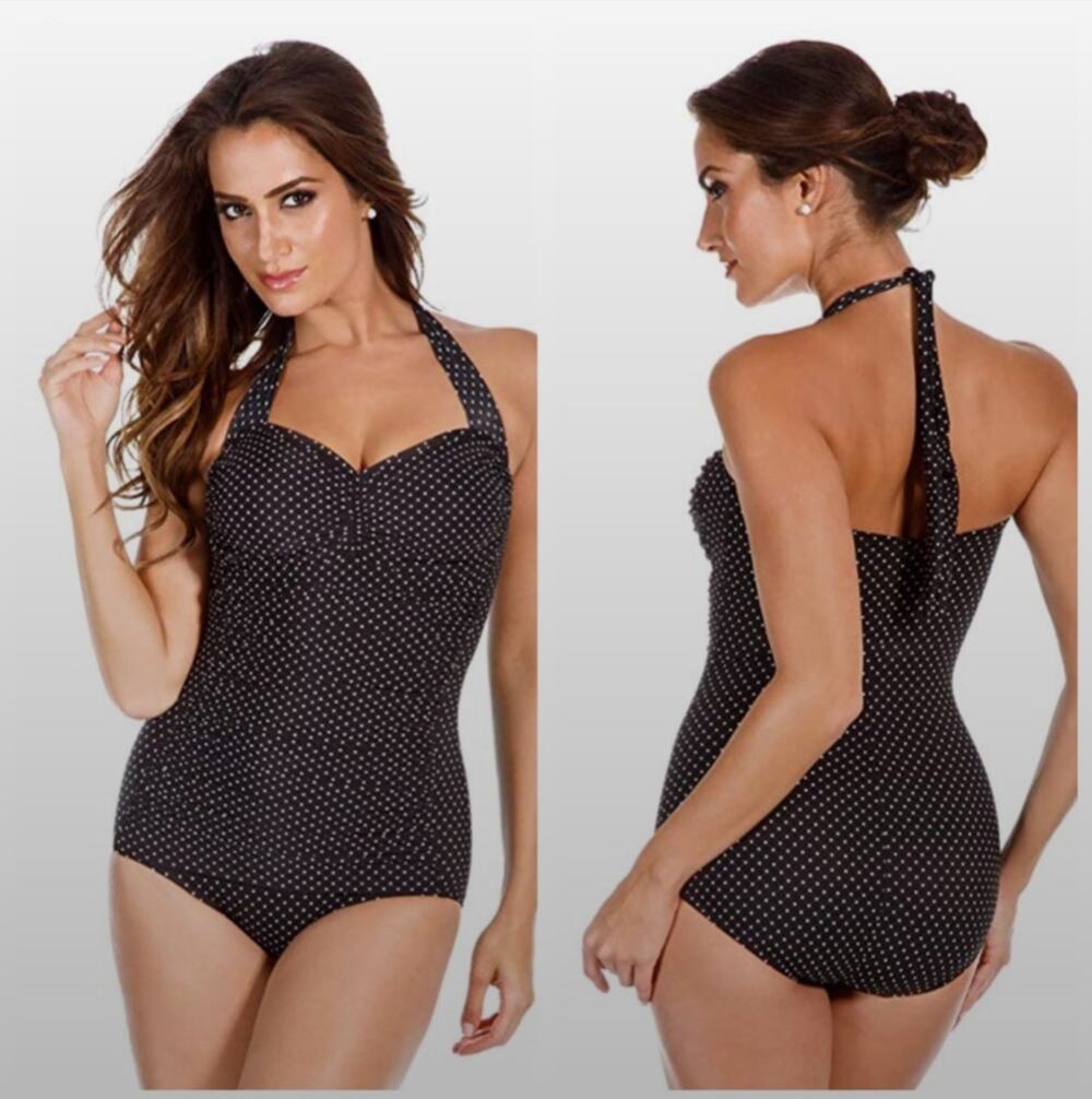 NWT Miraclesuit Pin Point Spellbound Halter Neck One Piece size 8 Retro